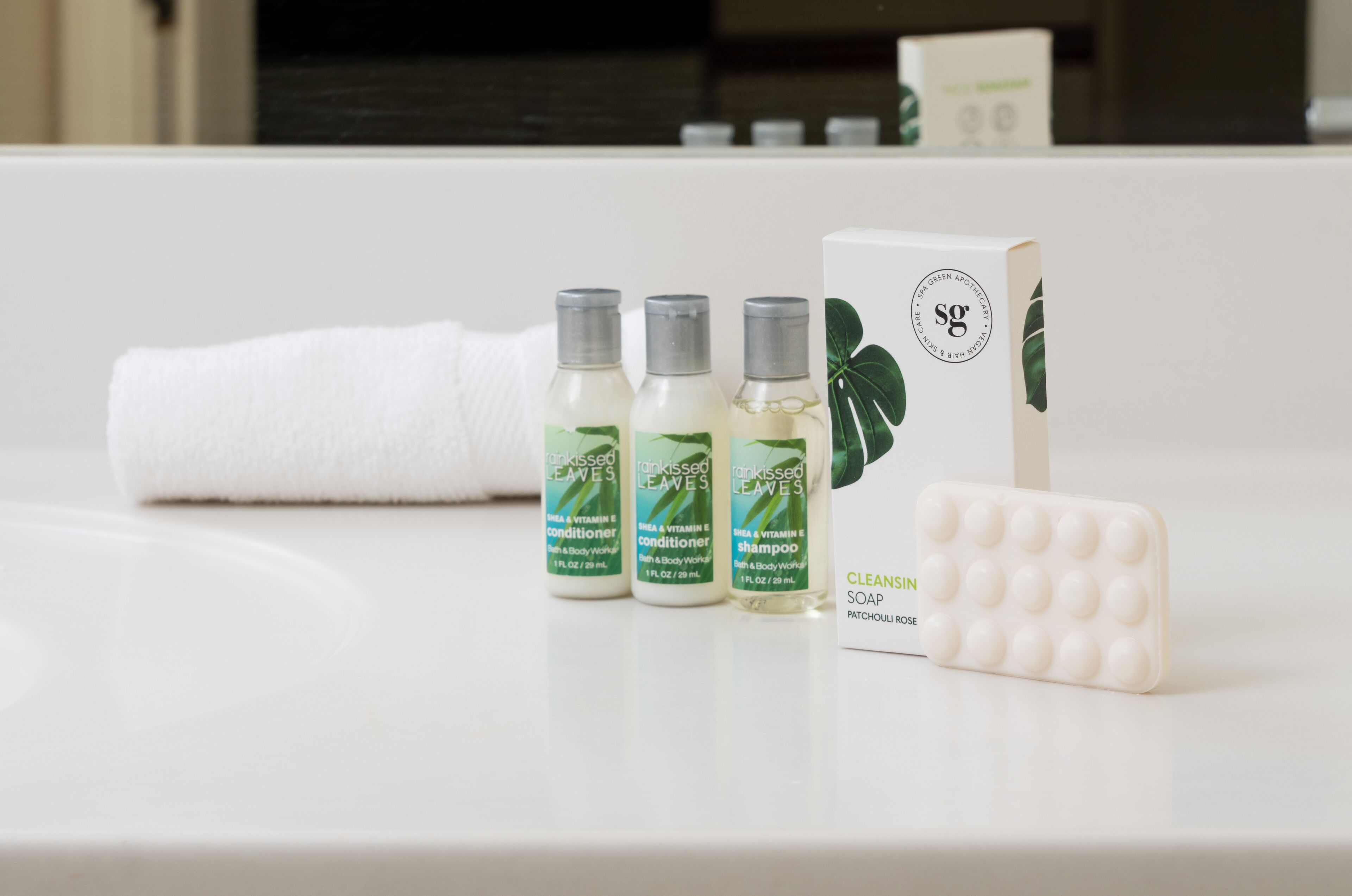 free toiletries, hair dryer, towels, soap