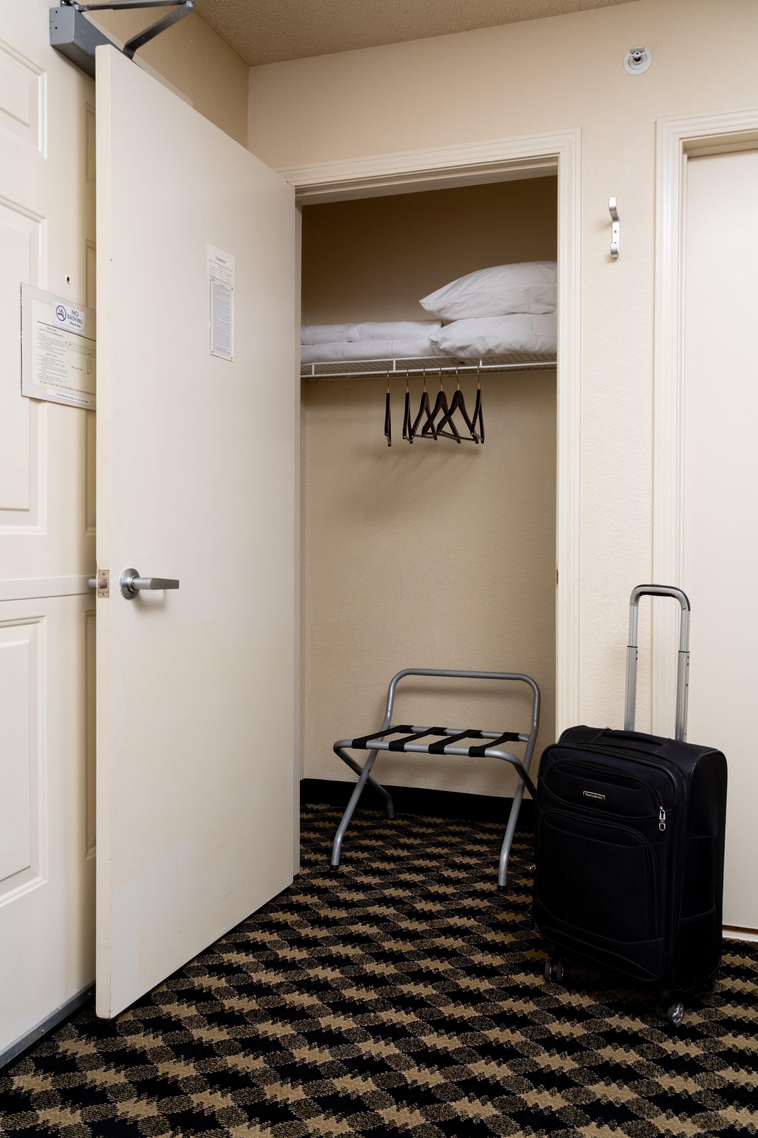 pillow-top beds, desk, blackout curtains, iron/ironing board