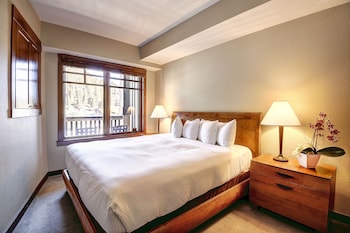 Individually decorated, individually furnished, laptop workspace at The Village at Palisades Tahoe