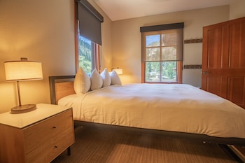 Individually decorated, individually furnished, laptop workspace at The Village at Palisades Tahoe