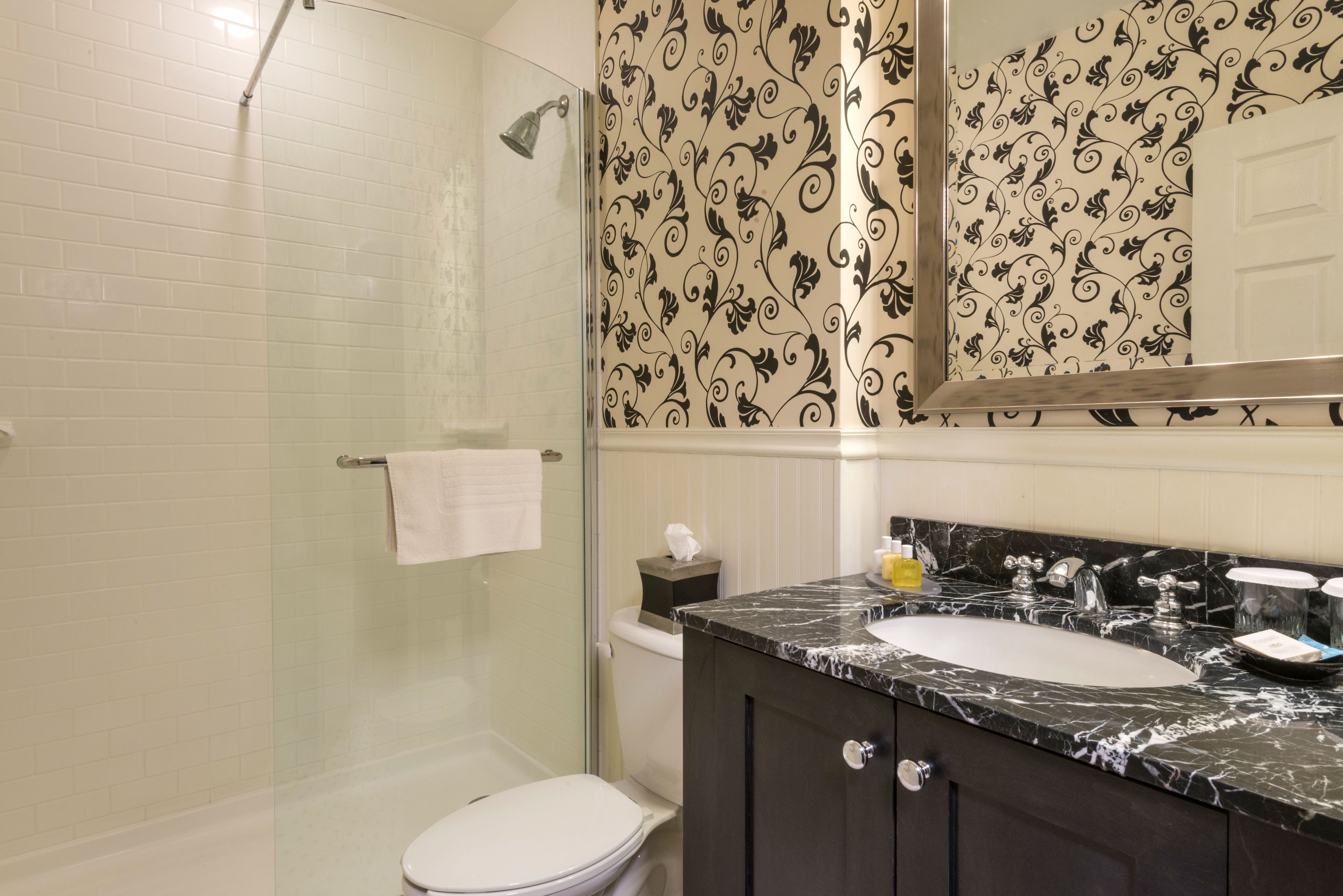 free toiletries, hair dryer, towels