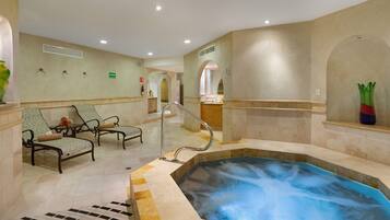 Couples treatment rooms, sauna, hot tub, steam room, hot springs
