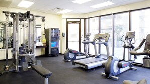 A gym with treadmills, elliptical machines, and weightlifting equipment. - Skyline Island Colony Hotel (Honolulu)