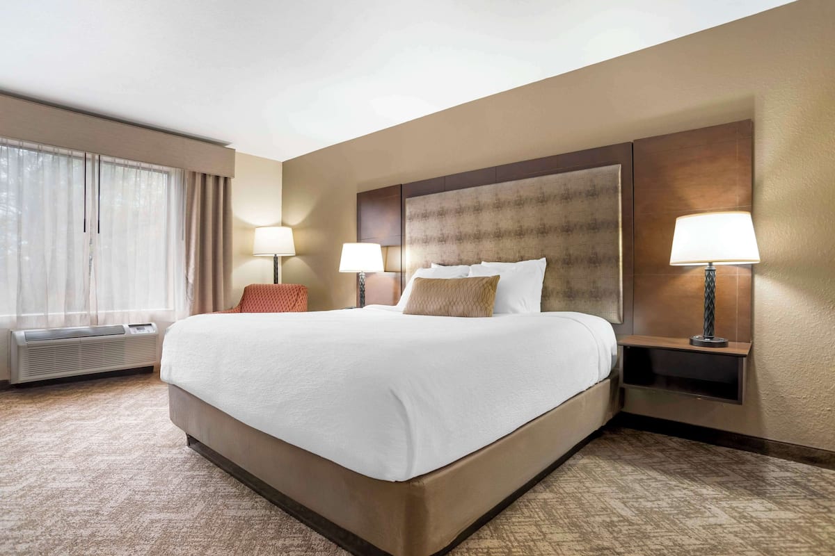 Down comforters, pillowtop beds, in-room safe, desk