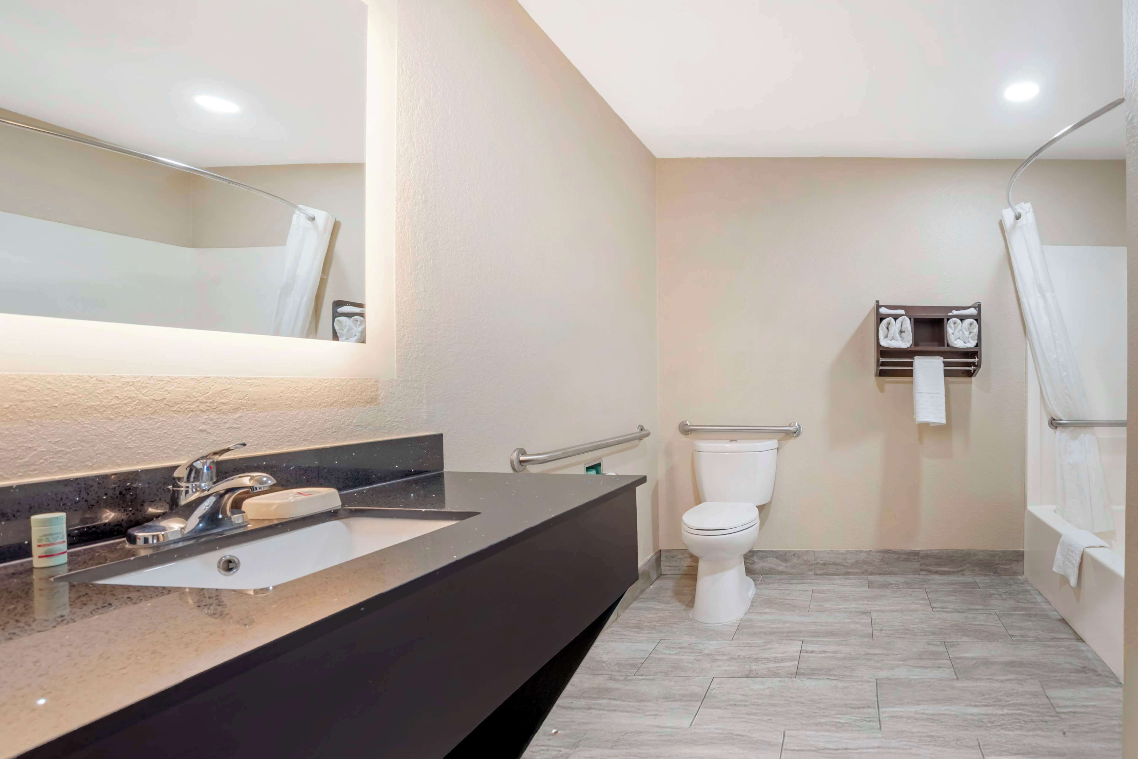 standard room, 1 king bed, non smoking, jetted tub | bathroom | combined shower/bathtub, free toiletries, hair dryer, towels