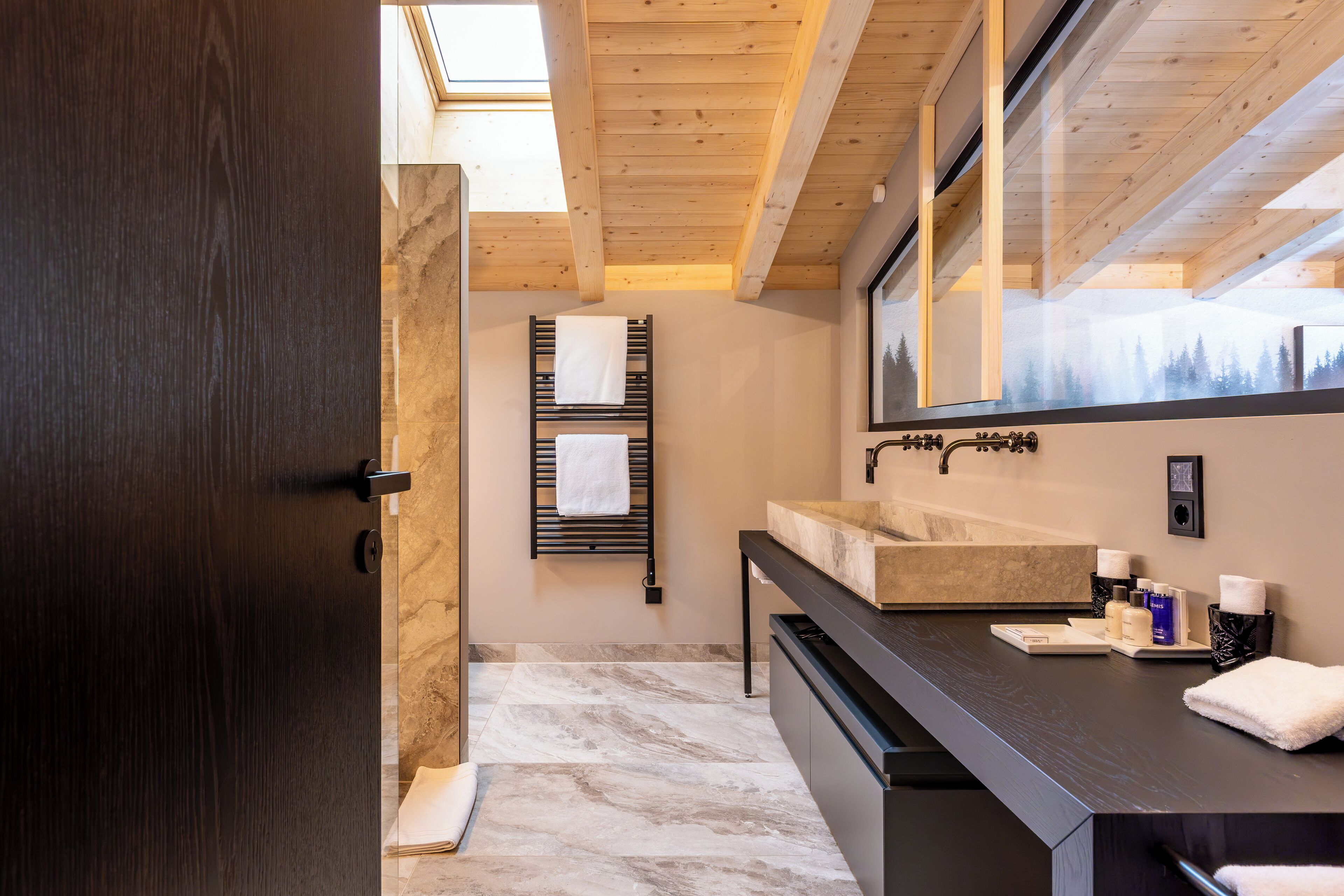 deluxe penthouse | bathroom | shower, hair dryer, bathrobes, slippers