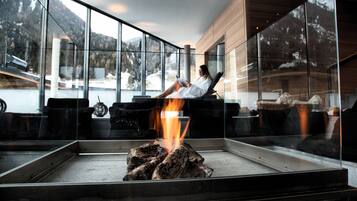 Sauna, hot tub, facials, manicures and pedicures, massages