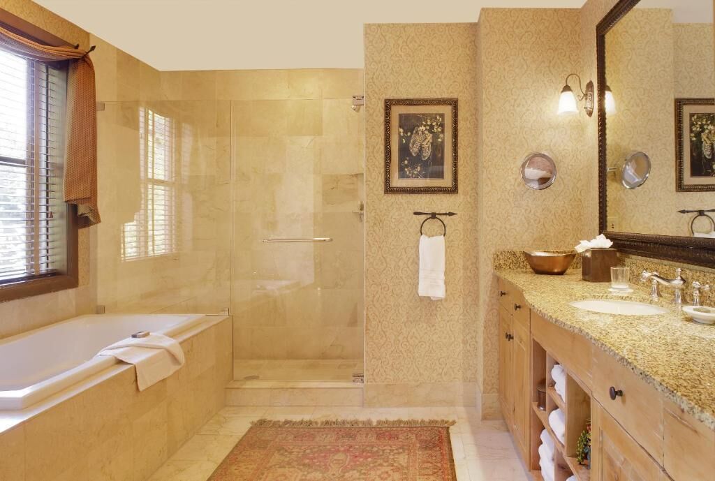 designer toiletries, hair dryer, bathrobes, towels