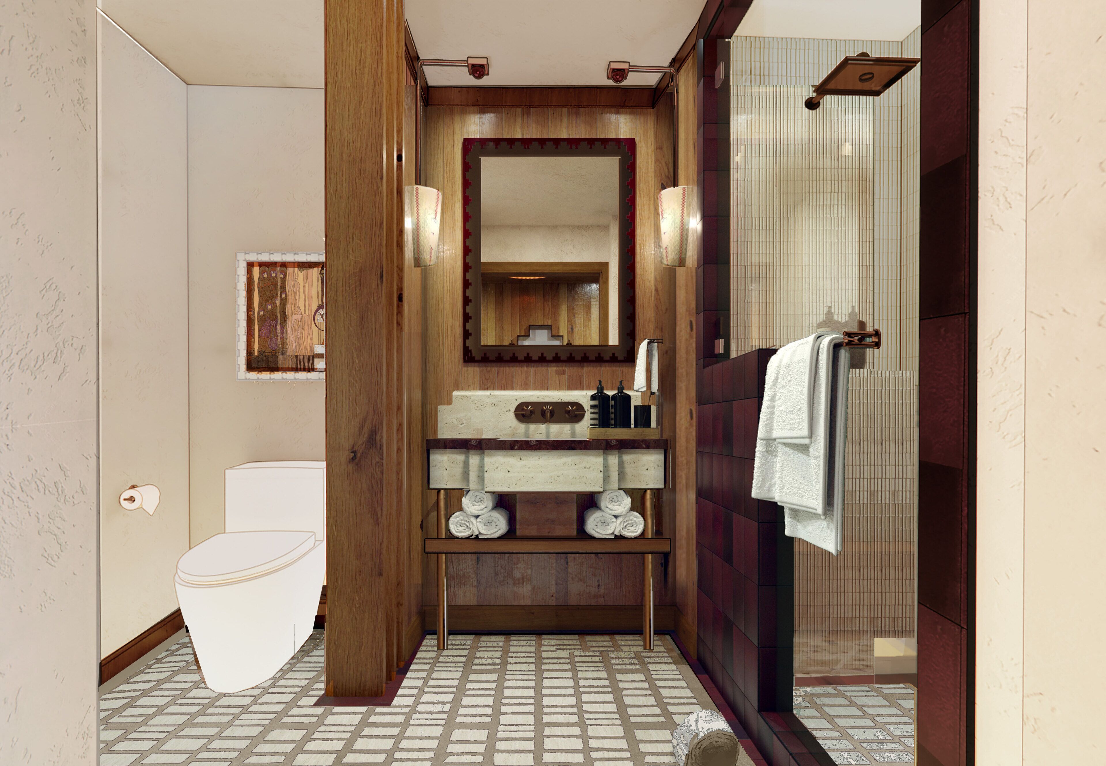 Designer toiletries, hair dryer, bathrobes, towels