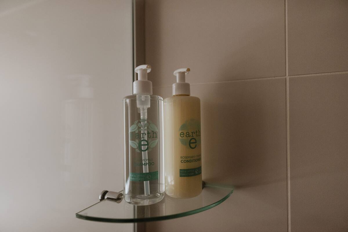 free toiletries, hair dryer, towels