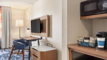 Premium bedding, desk, blackout drapes, iron/ironing board