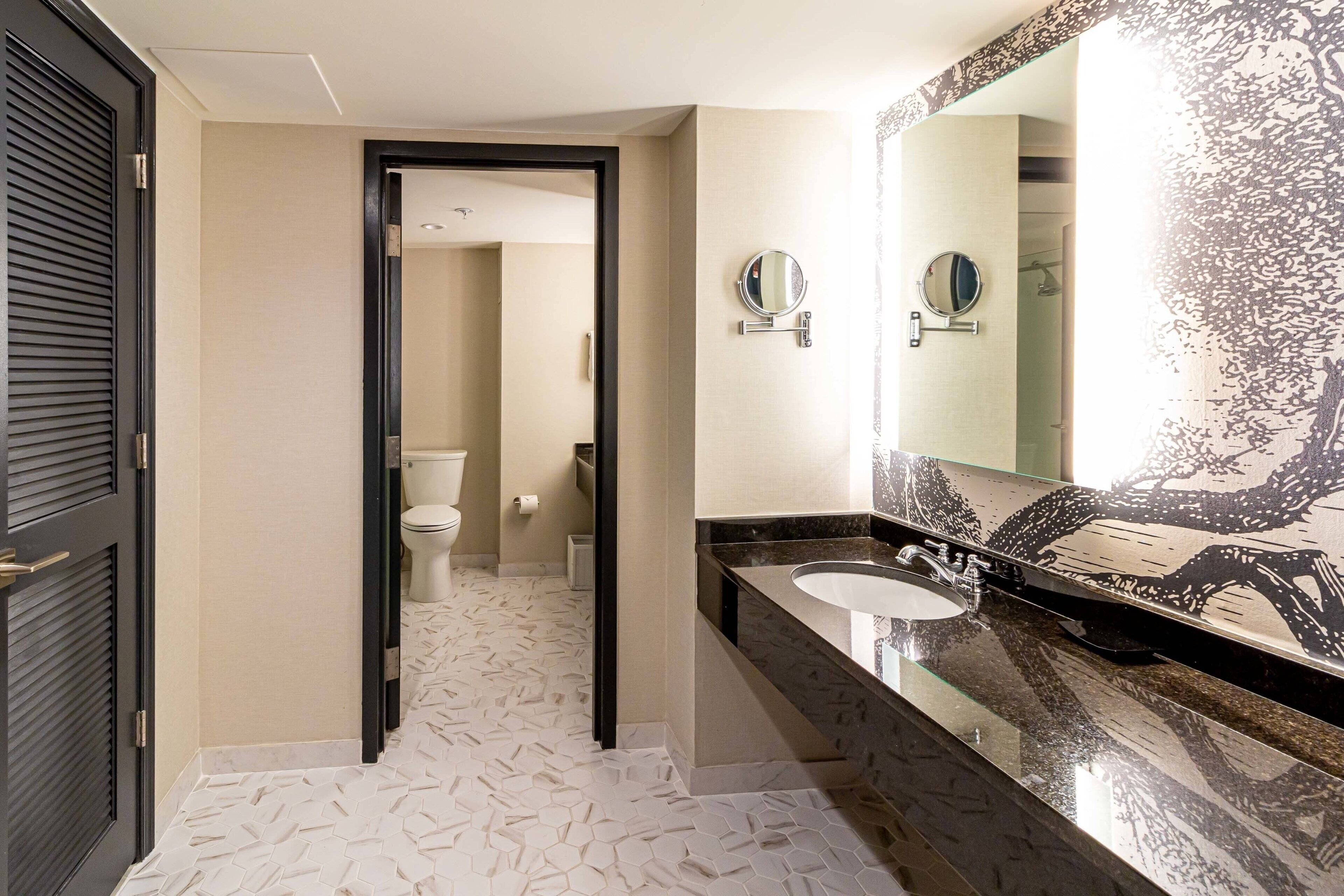 combined shower/bathtub, free toiletries, hair dryer, towels