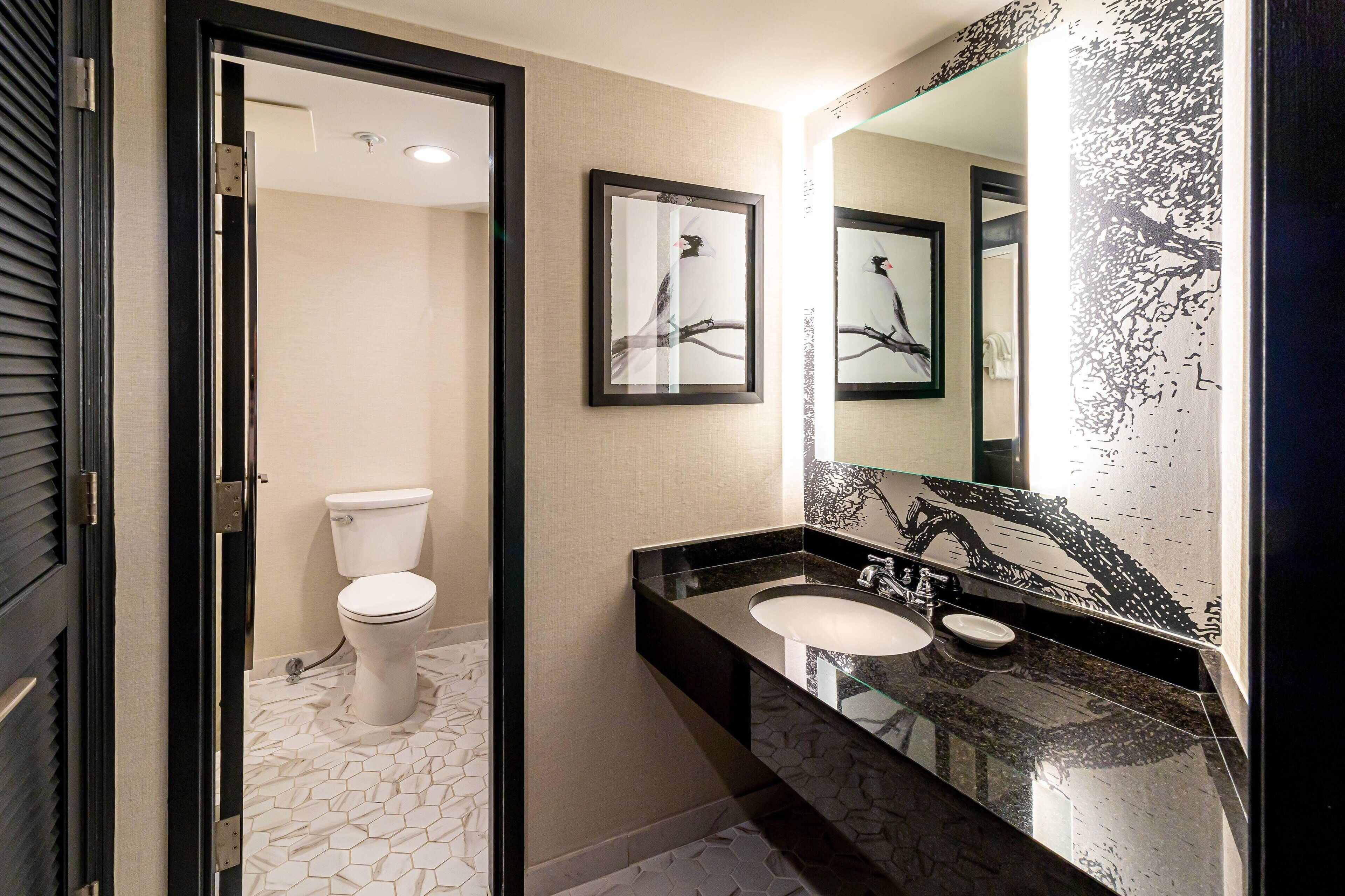 combined shower/bathtub, free toiletries, hair dryer, towels