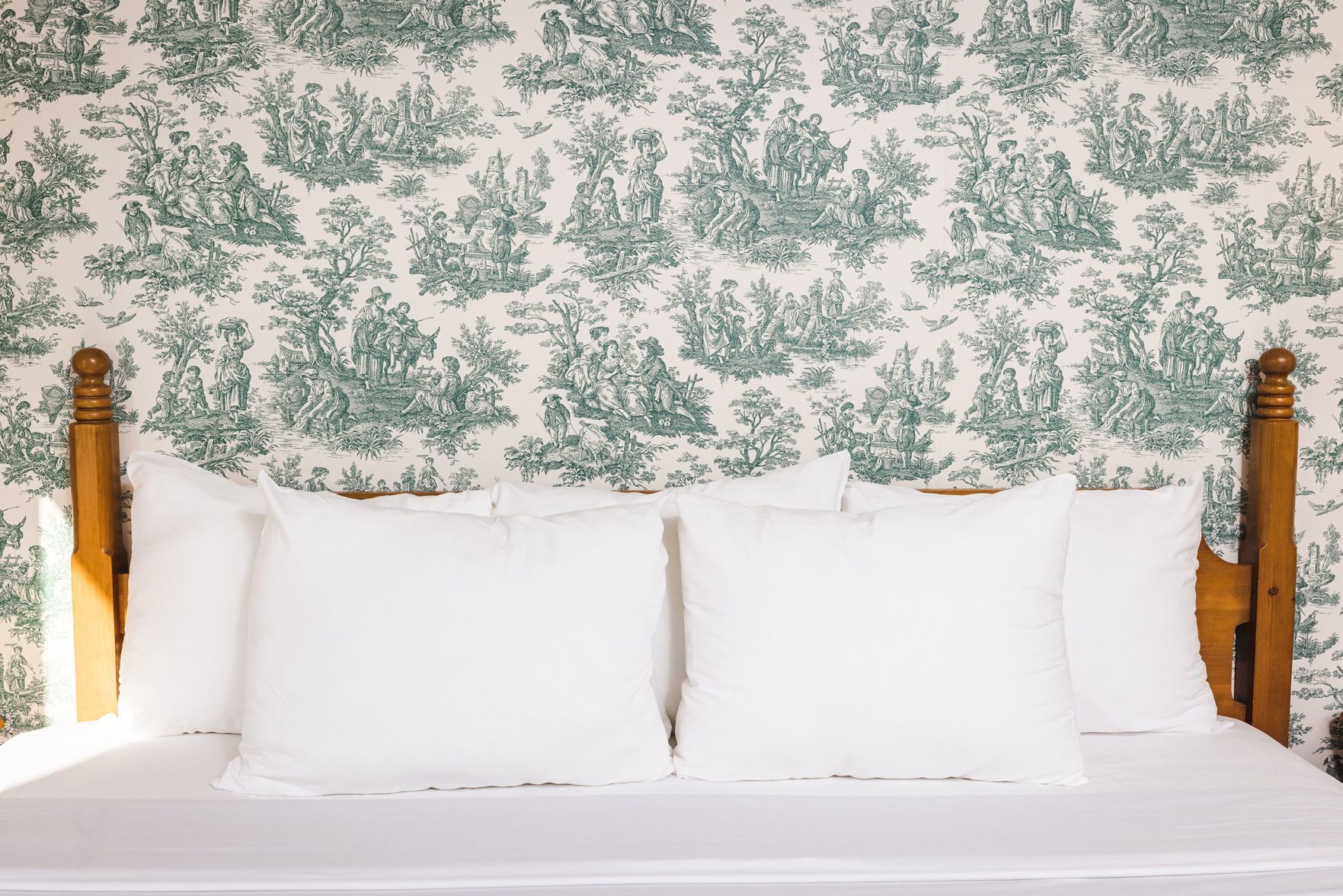 Premium bedding, desk, laptop workspace, blackout curtains