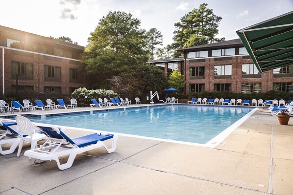 Outdoor pool, open 10:00 AM to 10:00 PM, sun loungers