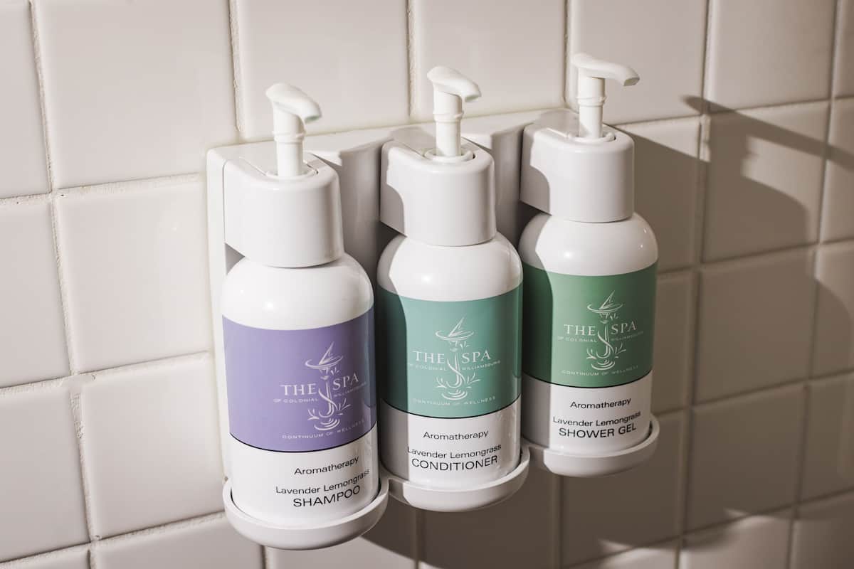 combined shower/bathtub, free toiletries, hair dryer, towels