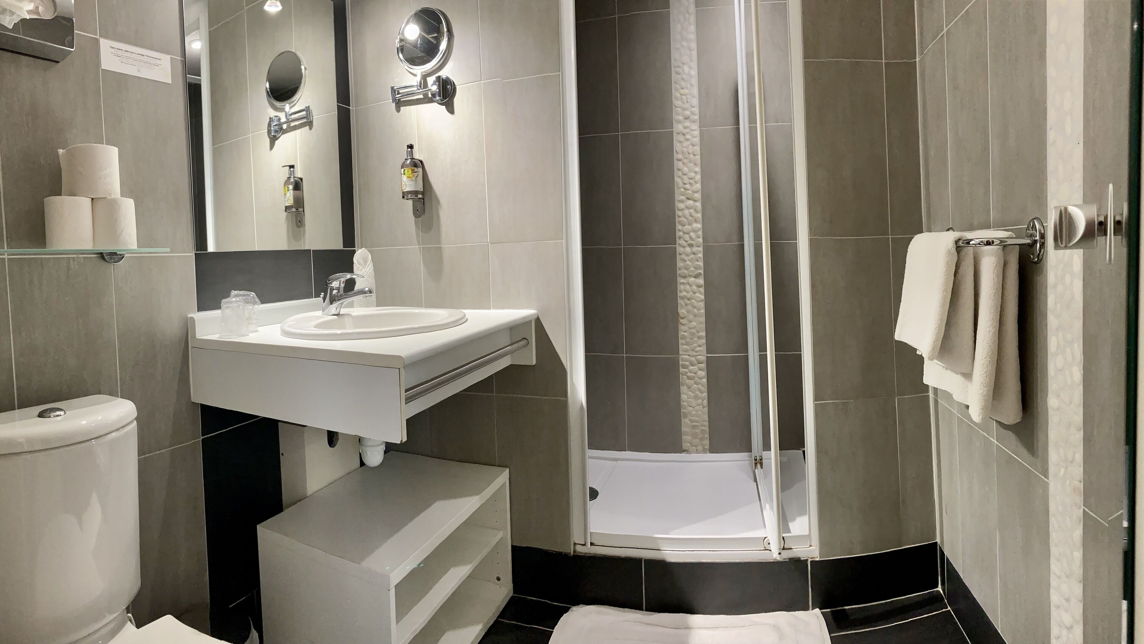 standard double room | bathroom | eco-friendly toiletries, hair dryer, towels, shampoo