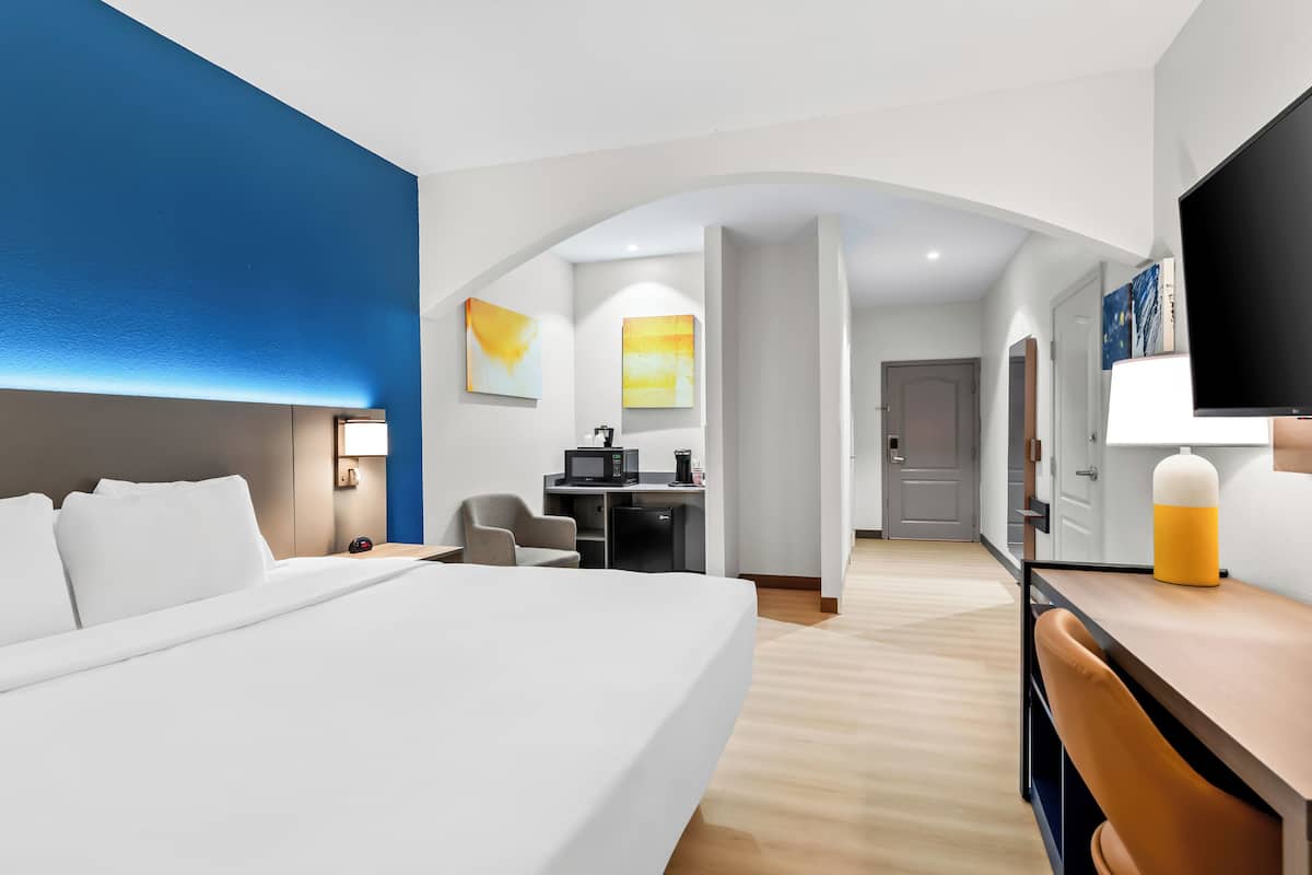 Suite, 1 king bed, Wheelchair accessible shower, non smoking | 1 bedroom, desk, laptop workspace, iron/ironing board