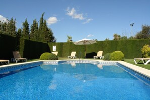 Seasonal outdoor pool, open 10 AM to 8 PM, sun loungers