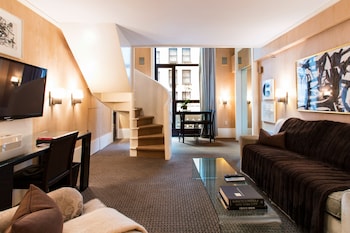 Duplex, 1 King Bed | Frette Italian sheets, premium bedding, down comforters, pillowtop beds at City Club Hotel