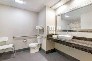 Suite, 2 Queen Beds, Accessible, Bathtub | Bathroom | Combined shower/tub, free toiletries, hair dryer, towels