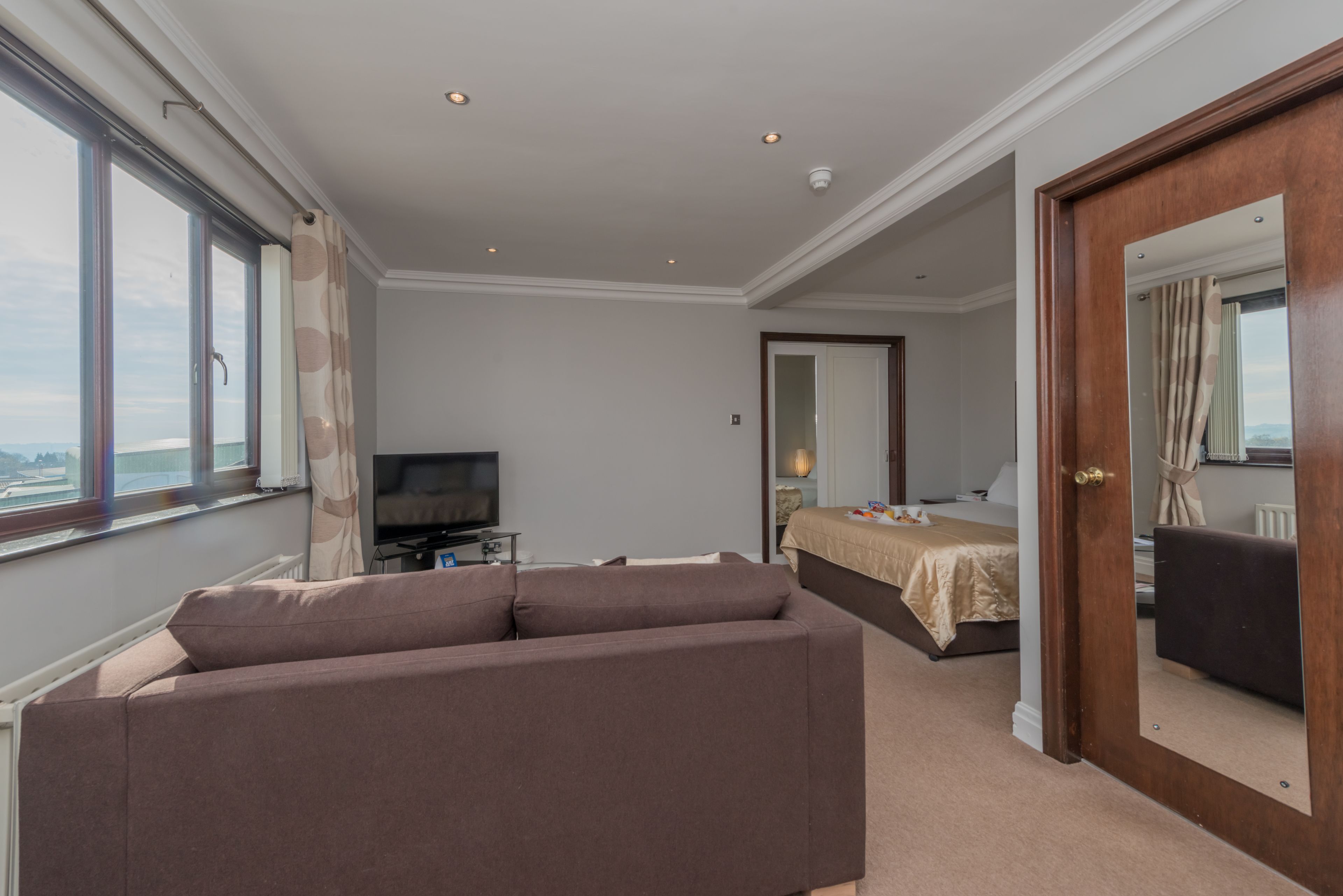 1 bedroom, desk, blackout curtains, iron/ironing board