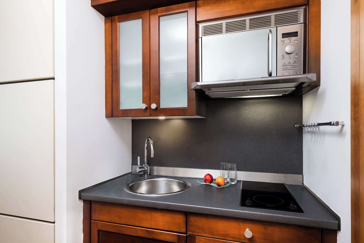 mini-fridge, coffee/tea maker, electric kettle