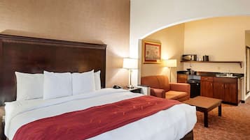 Premium bedding, desk, blackout curtains, iron/ironing board