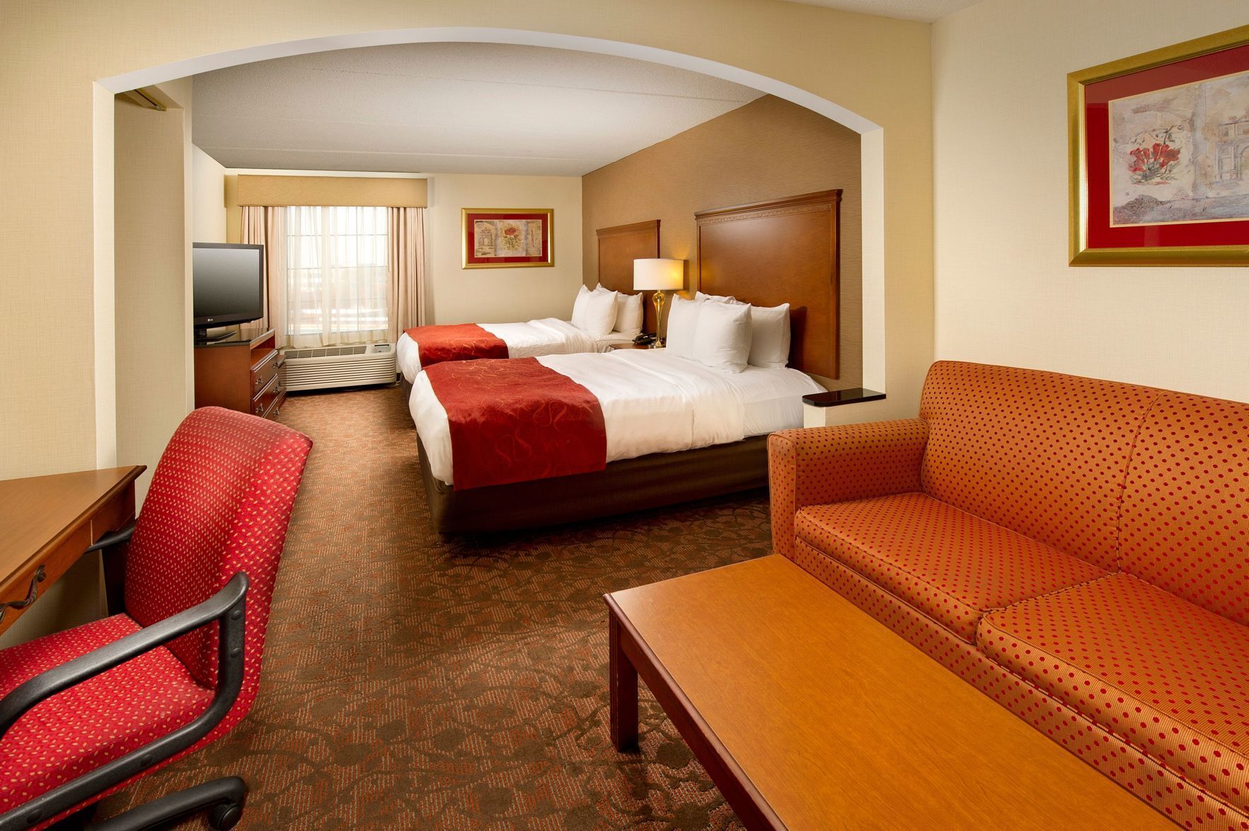 Premium bedding, desk, blackout curtains, iron/ironing board
