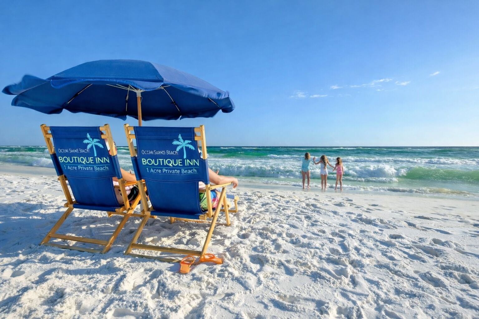 Private beach, white sand, beach cabanas, sun loungers