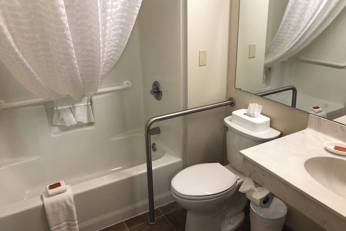 deluxe room, 1 king bed | bathroom | hair dryer, towels