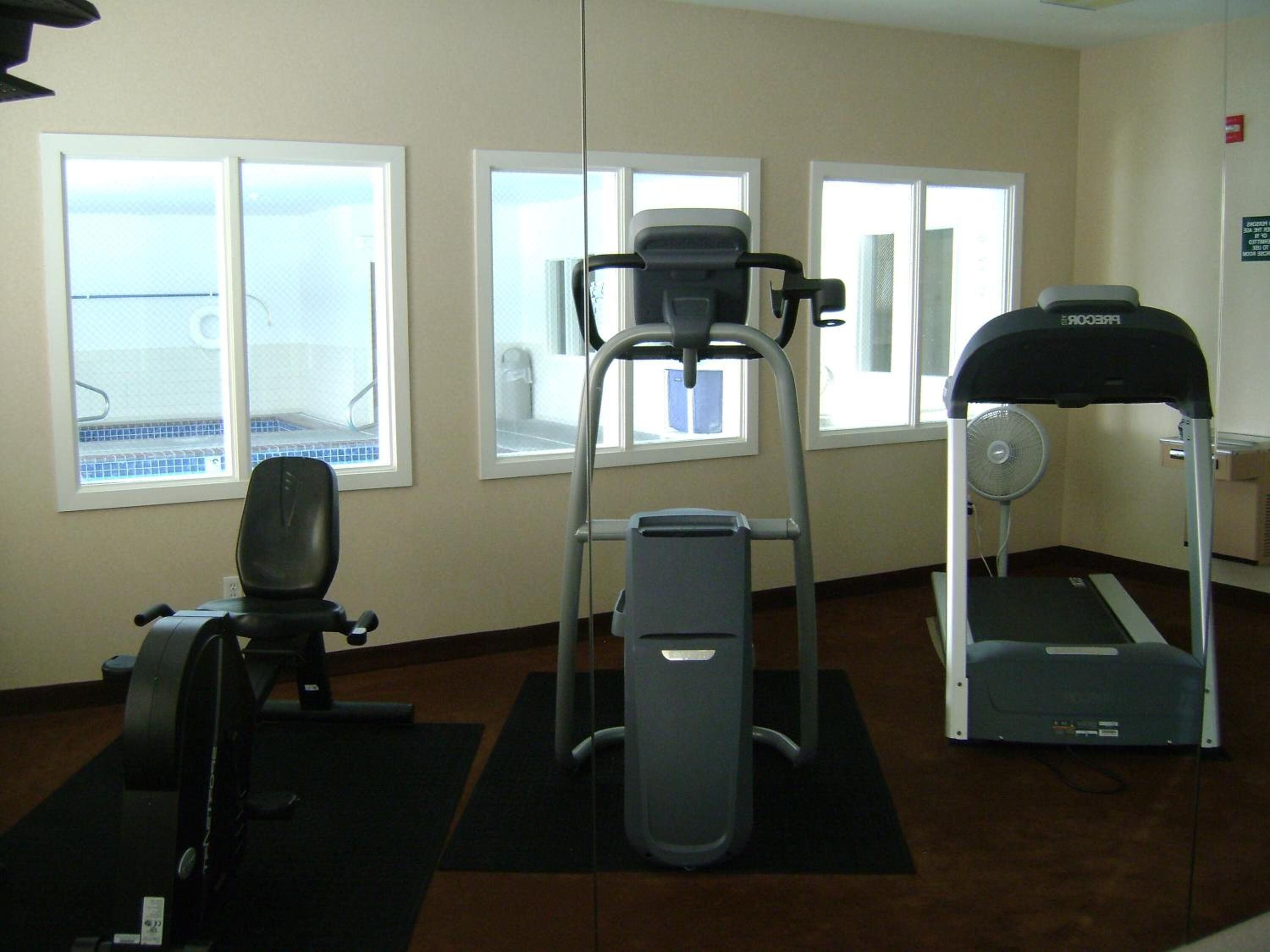 A gym with cardio machines, a rowing machine, and a treadmill.