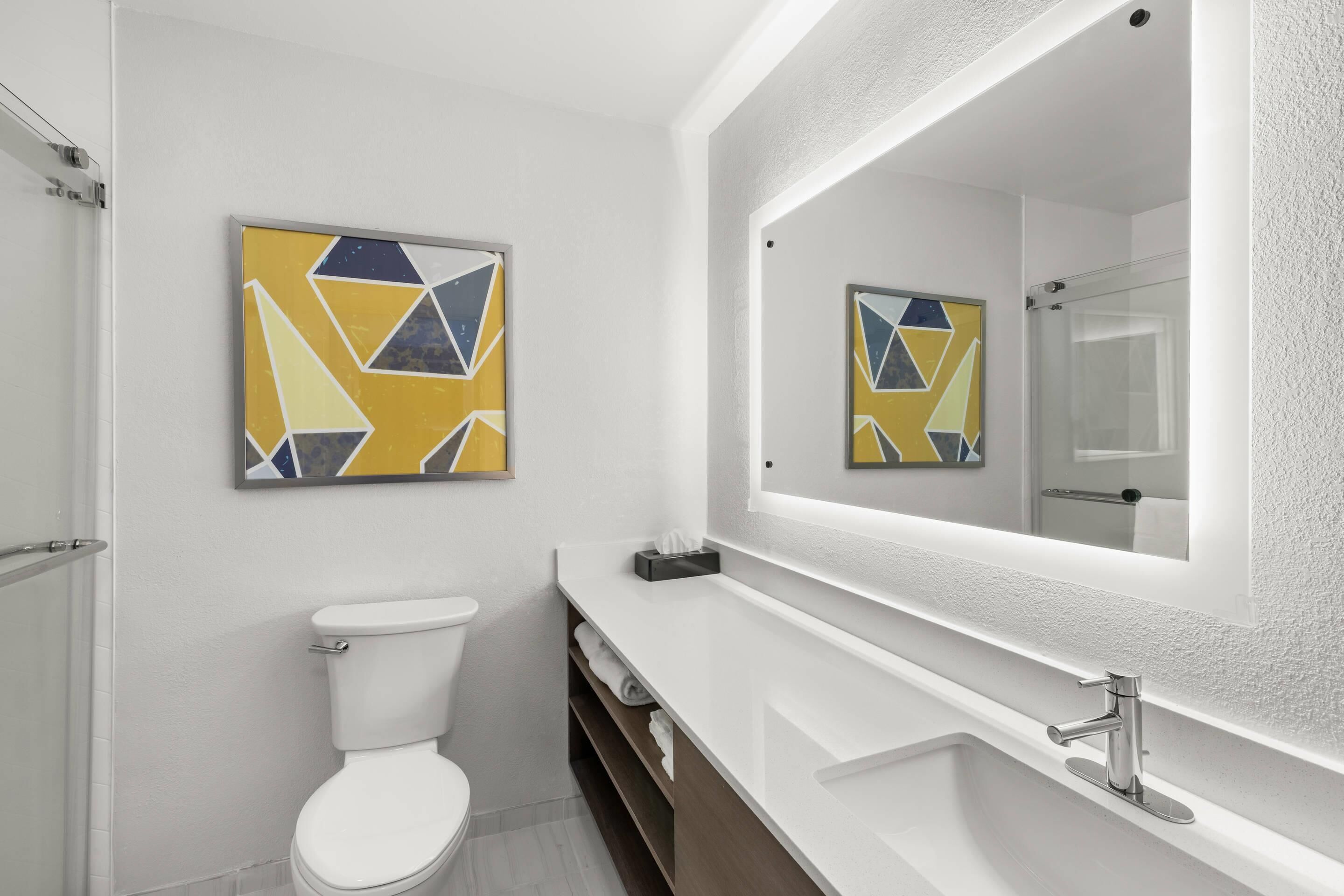 combined shower/bathtub, free toiletries, hair dryer, towels