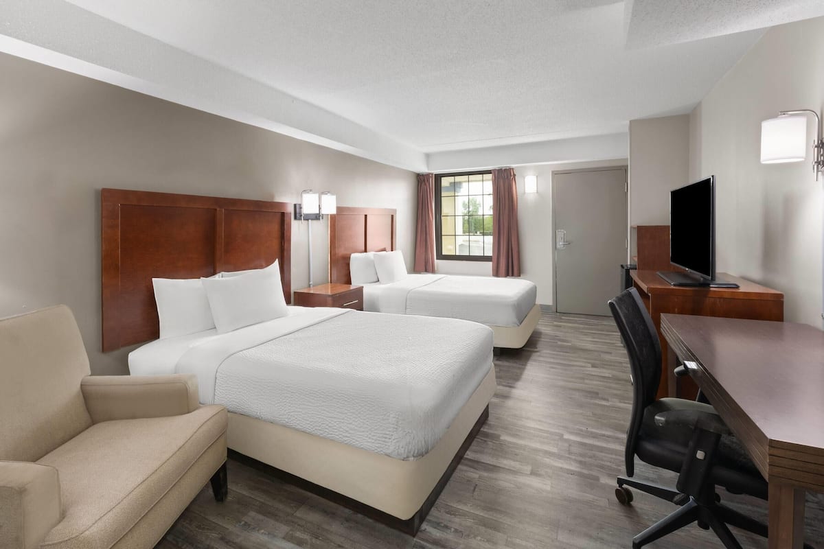 Room, 2 Double Beds, Accessible, Non Smoking (Bathtub w/ Grab Bars) | Desk, laptop workspace, blackout drapes, iron/ironing board