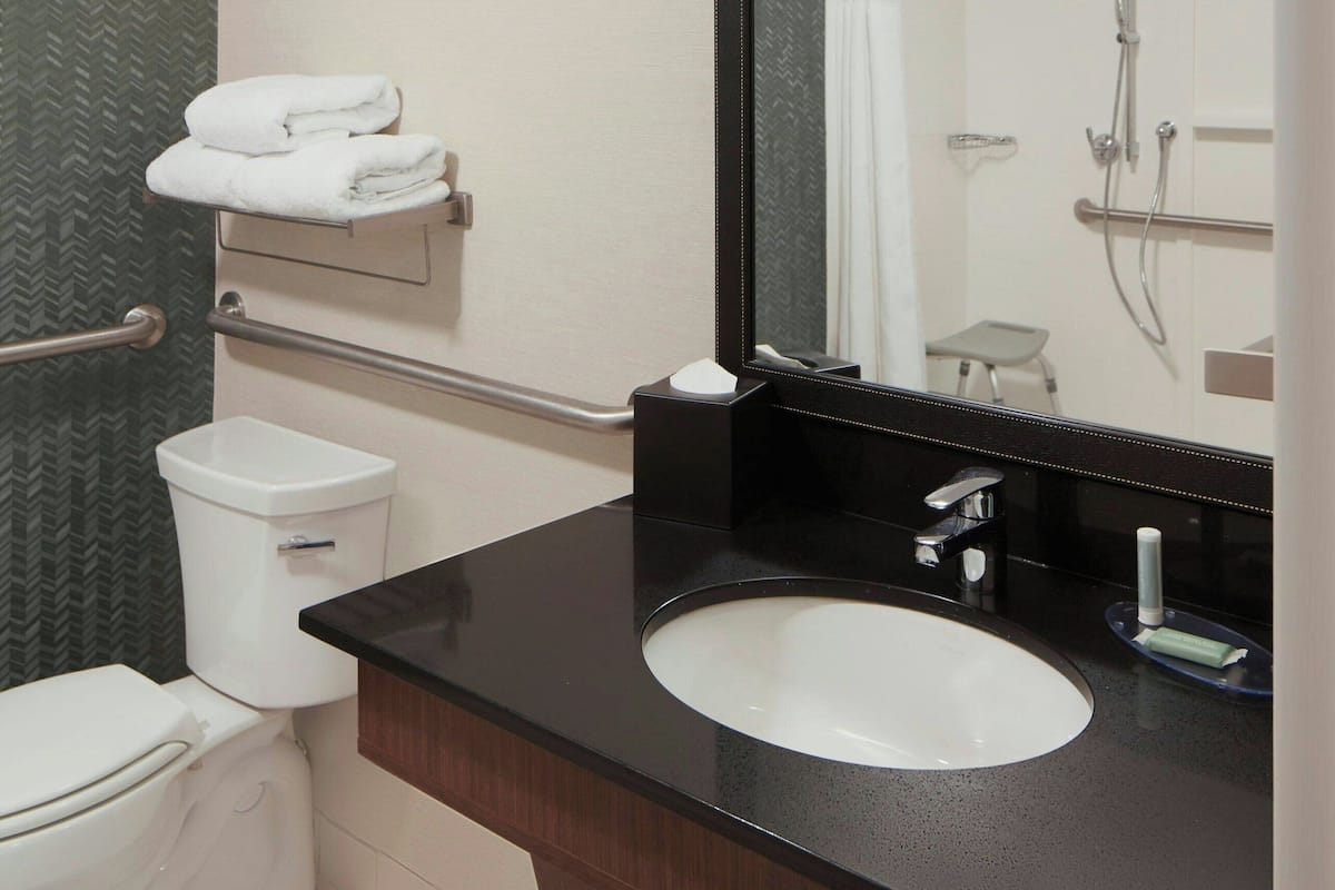 free toiletries, hair dryer, towels