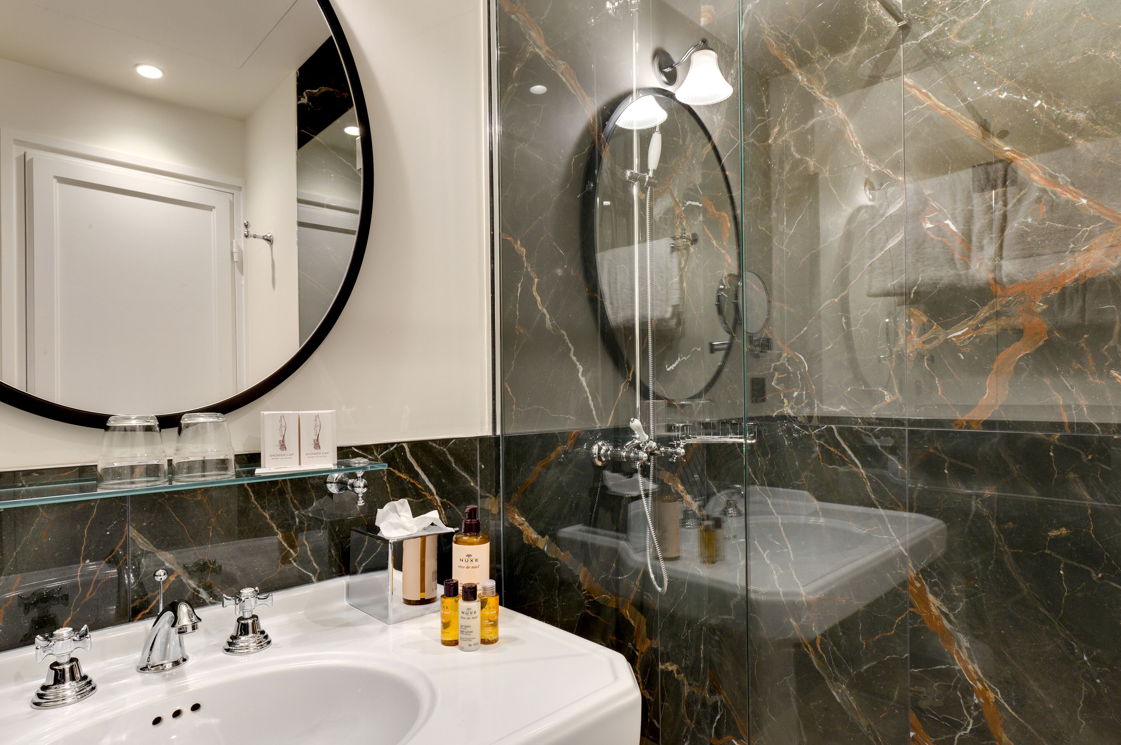 classic double room | bathroom | designer toiletries, hair dryer, bathrobes, slippers