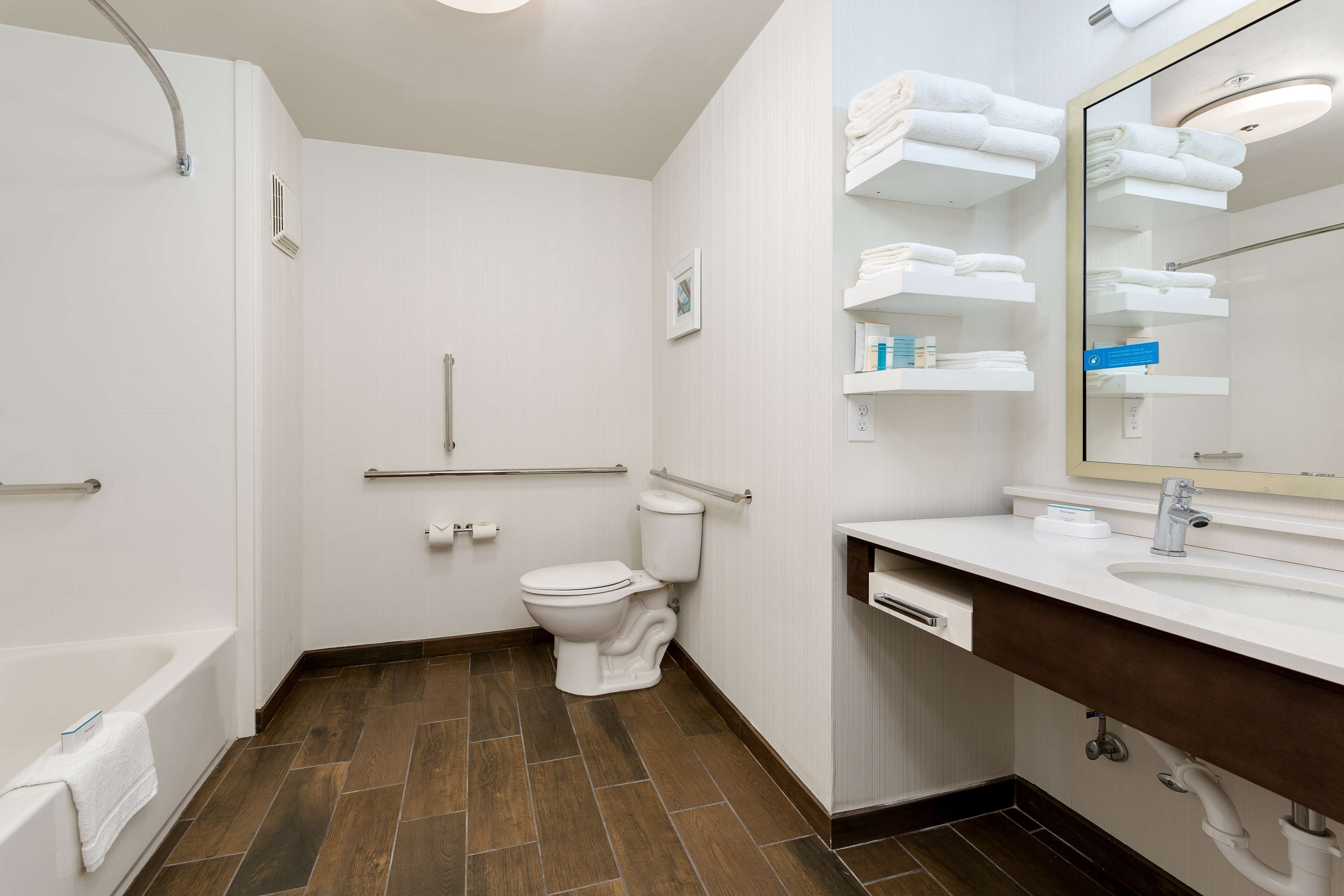 room, 1 king bed, accessible, non smoking | bathroom | combined shower/bathtub, free toiletries, hair dryer, towels