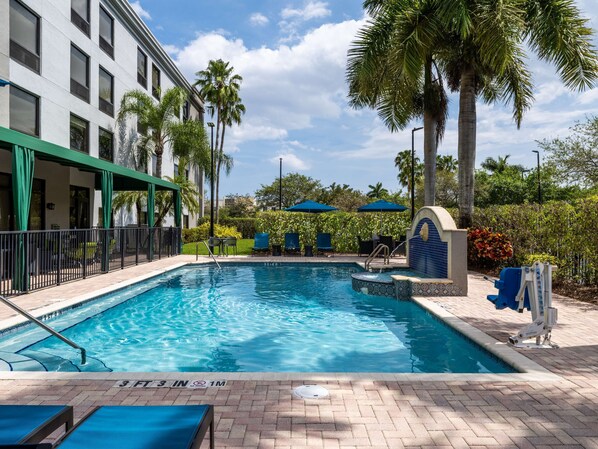 Outdoor pool, open 6:00 AM to 9:00 PM, pool umbrellas, sun loungers