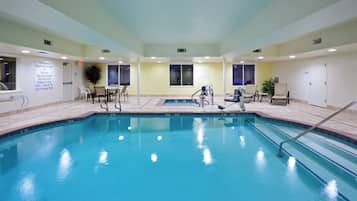 Indoor pool, open 8:00 AM to 10 PM, sun loungers
