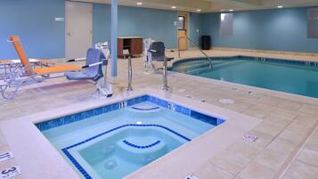 Indoor pool, open 8:00 AM to 10 PM, sun loungers