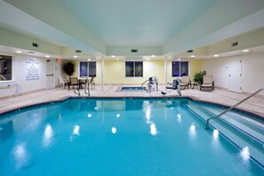 Indoor pool, open 8:00 AM to 10 PM, pool loungers