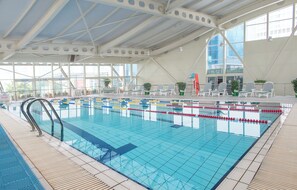 Indoor pool, outdoor pool, pool loungers