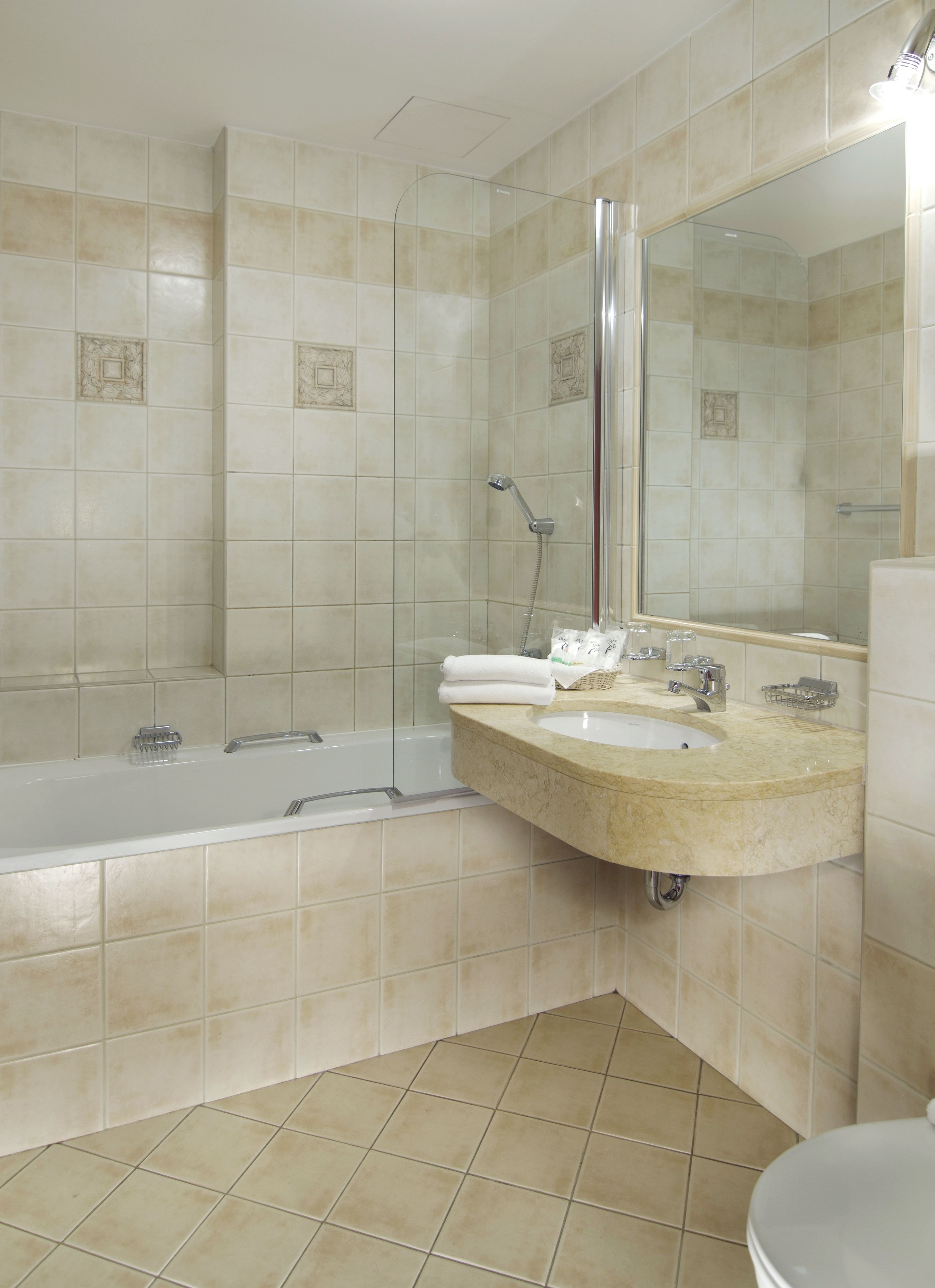 free toiletries, hair dryer, towels