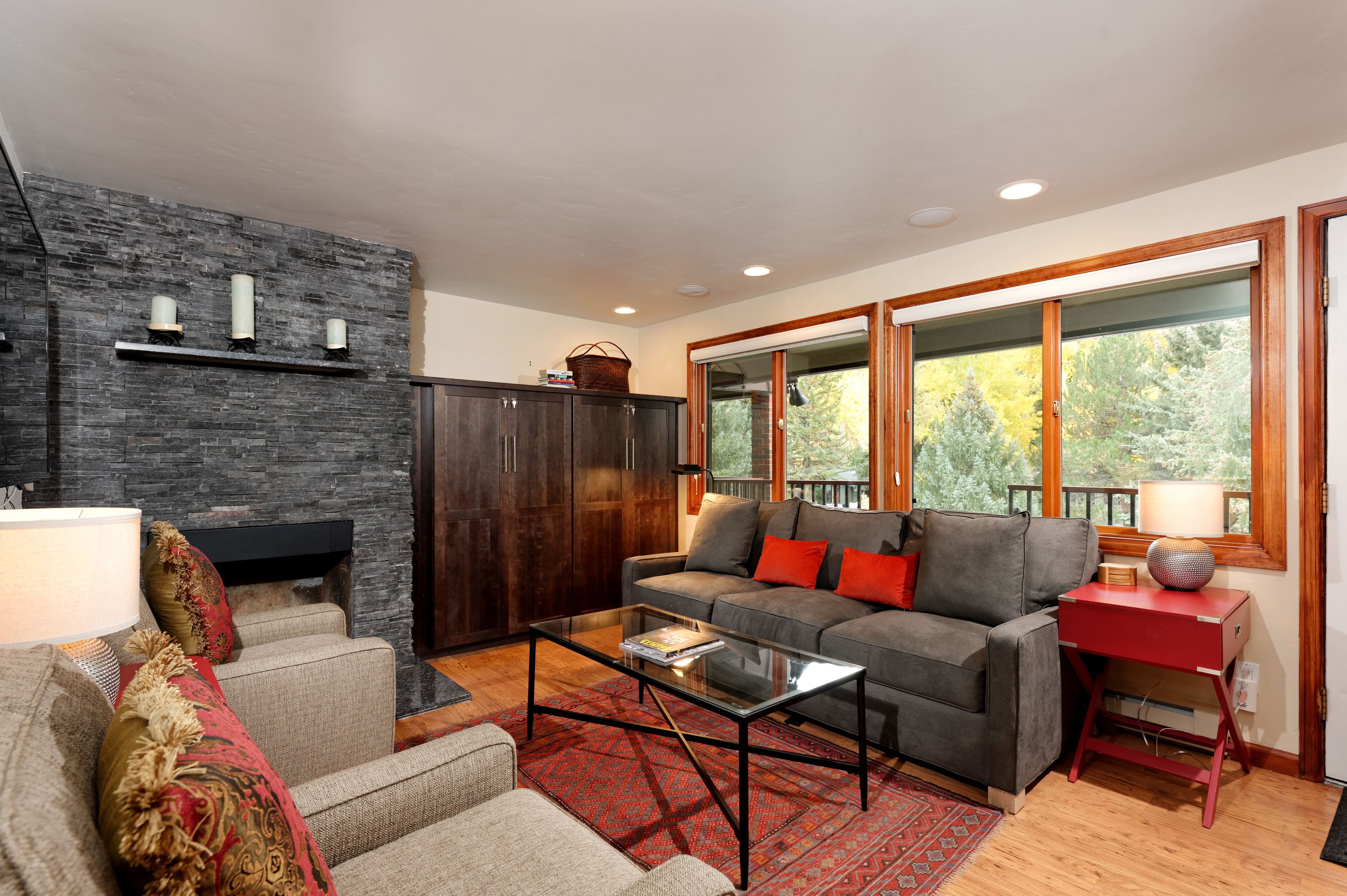 Deluxe Room, Multiple Beds | Living area | Fireplace, DVD player