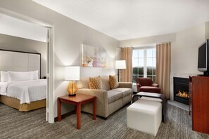 2 Bedroom Queen Suite, Non-smoking | In-room safe, desk, laptop workspace, blackout drapes
