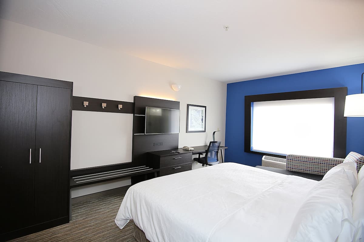 1 bedroom, desk, blackout drapes, iron/ironing board