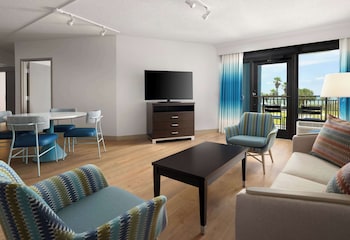 In-room television and other amenities at DoubleTree Resort by Hilton Myrtle Beach Oceanfront