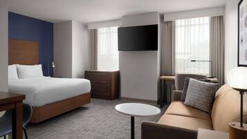 Hypo-allergenic bedding, desk, laptop workspace, iron/ironing board