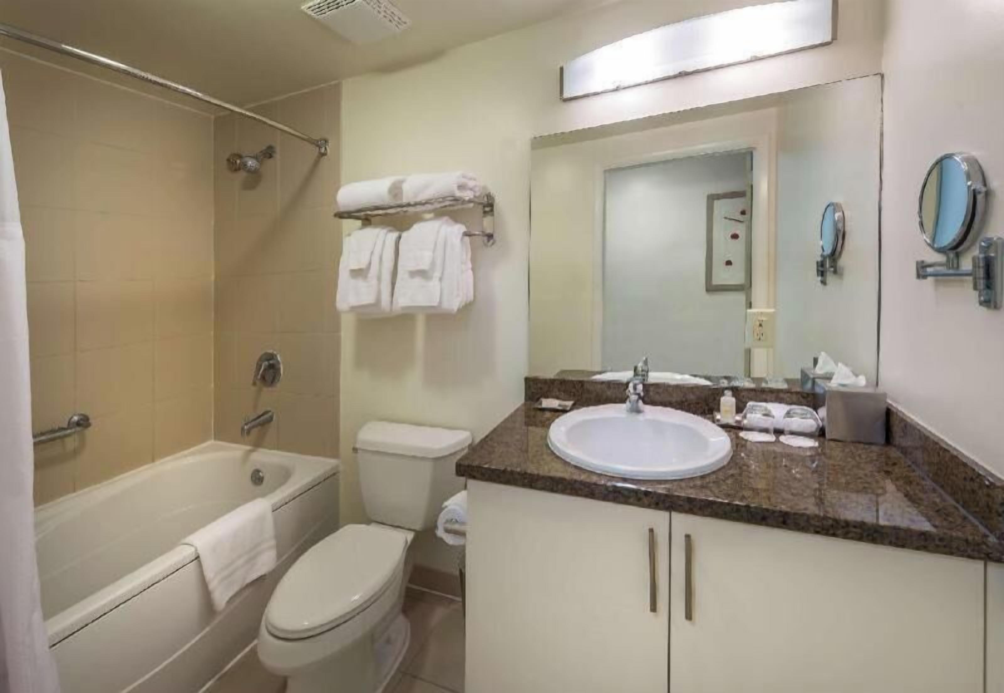Bathroom | Combined shower/bathtub, free toiletries, hair dryer, towels