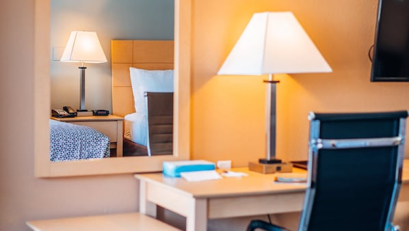 Desk, laptop workspace, iron/ironing board, rollaway beds